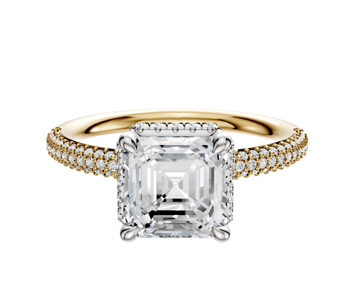 18K Two Tone 4 Prong Collar Classic Dome 3-Row-Pave 2.0mm Engagement Ring