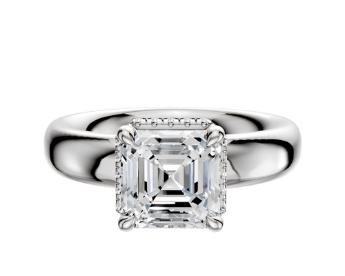 14K White Gold 4 Prong Collar Classic Dome 4.0mm Engagement Ring