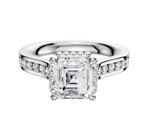 14K White Gold 4 Prong Collar Cathedral Flat 1-Row-Pave 2.5mm Engagement Ring