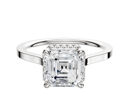 18K White Gold 4 Prong Collar Cathedral Flat 1.5mm Engagement Ring