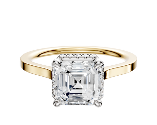 18K Two Tone 4 Prong Collar Cathedral Flat 1.5mm Engagement Ring