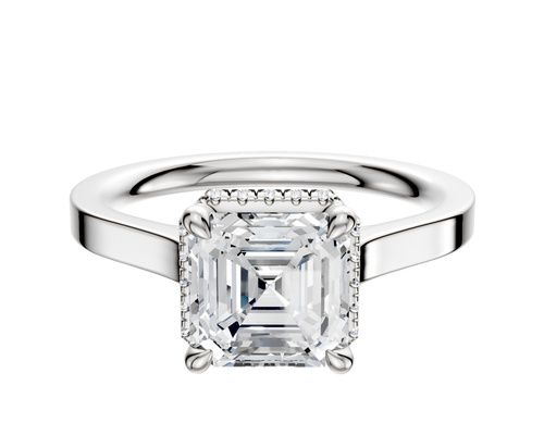 18K White Gold 4 Prong Collar Cathedral Flat 2.0mm Engagement Ring