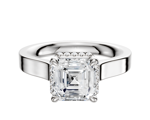 18K White Gold 4 Prong Collar Cathedral Flat 3.0mm Engagement Ring