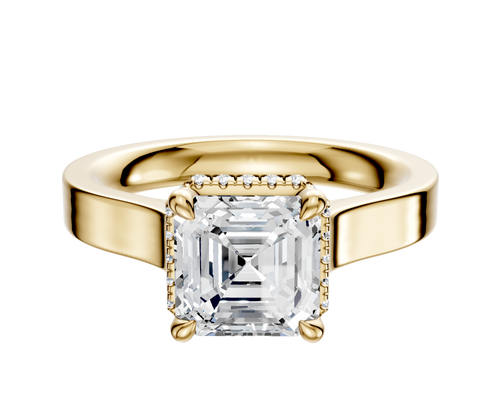 18K Yellow Gold 4 Prong Collar Cathedral Flat 3.0mm Engagement Ring
