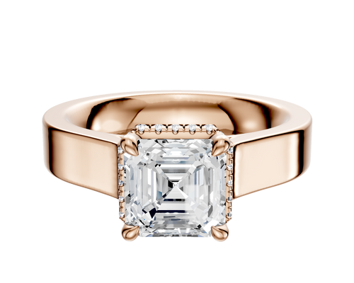 18K Rose Gold 4 Prong Collar Cathedral Flat 4.0mm Engagement Ring