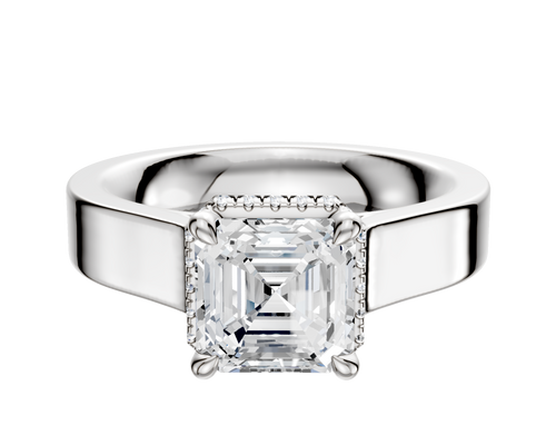 14K White Gold 4 Prong Collar Cathedral Flat 4.0mm Engagement Ring