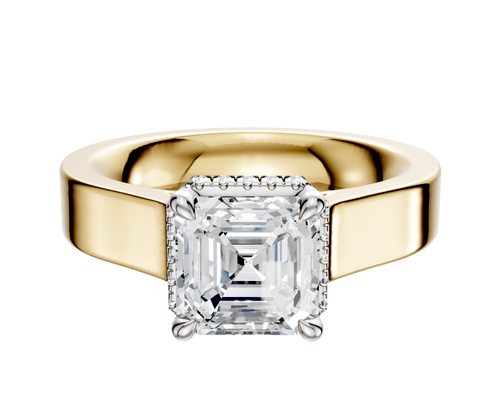 18K Two Tone 4 Prong Collar Cathedral Flat 4.0mm Engagement Ring