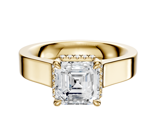 18K Yellow Gold 4 Prong Collar Cathedral Flat 4.0mm Engagement Ring