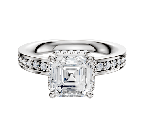 Platinum 4 Prong Collar Classic Flat 1-Row-Pave 2.5mm Engagement Ring
