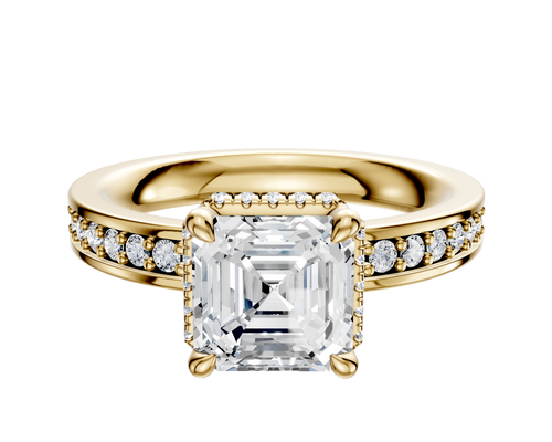 18K Yellow Gold 4 Prong Collar Classic Flat 1-Row-Pave 2.5mm Engagement Ring
