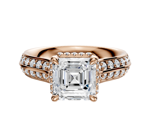 18K Rose Gold 4 Prong Collar Cathedral Knife Edge 1-Row-Pave 2.5mm Engagement Ring