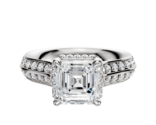 14K White Gold 4 Prong Collar Cathedral Knife Edge 1-Row-Pave 2.5mm Engagement Ring