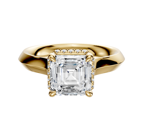 18K Yellow Gold 4 Prong Collar Cathedral Knife Edge 3.0mm Engagement Ring