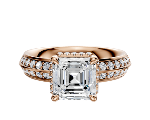 18K Rose Gold 4 Prong Collar Classic Knife Edge 1-Row-Pave 2.5mm Engagement Ring