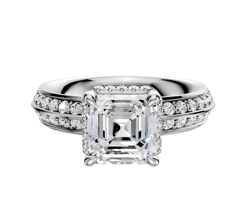 Platinum 4 Prong Collar Classic Knife Edge 1-Row-Pave 2.5mm Engagement Ring