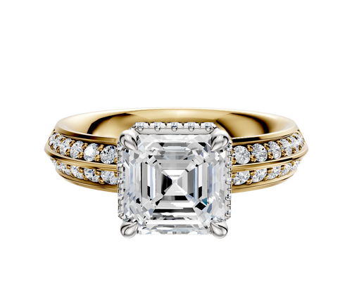 14K Two Tone 4 Prong Collar Classic Knife Edge 1-Row-Pave 2.5mm Engagement Ring