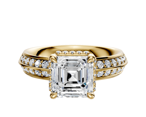 18K Yellow Gold 4 Prong Collar Classic Knife Edge 1-Row-Pave 2.5mm Engagement Ring