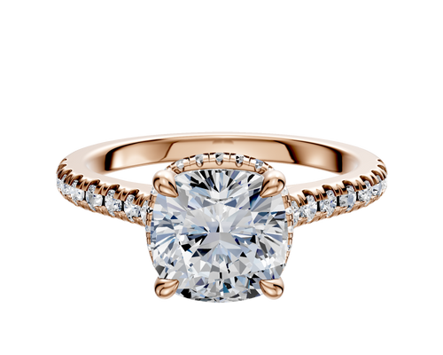 14K Rose Gold 4 Prong Collar Cathedral Dome 1-Row-Pave 2.5mm Engagement Ring