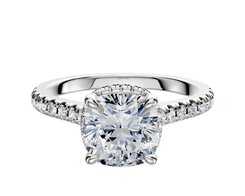 18K White Gold 4 Prong Collar Cathedral Dome 1-Row-Pave 2.5mm Engagement Ring