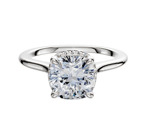 14K White Gold 4 Prong Collar Cathedral Dome 1.5mm Engagement Ring