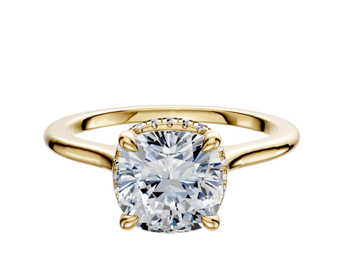 18K Yellow Gold 4 Prong Collar Cathedral Dome 1.5mm Engagement Ring