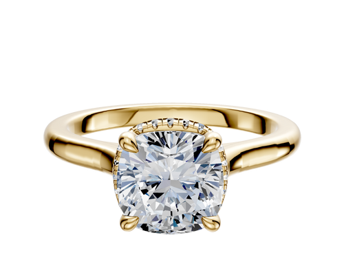 18K Yellow Gold 4 Prong Collar Cathedral Dome 2.0mm Engagement Ring