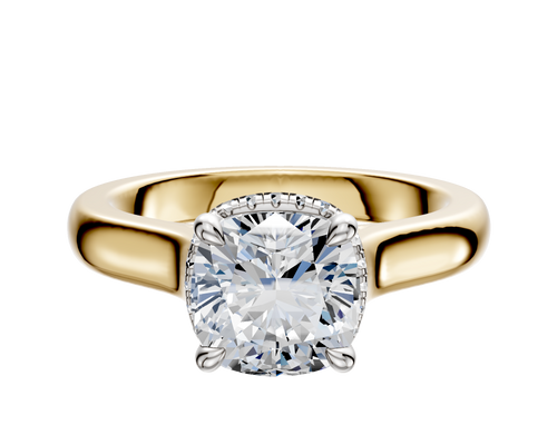 18K Two Tone 4 Prong Collar Cathedral Dome 3.0mm Engagement Ring