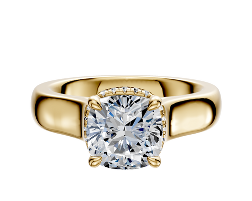 14K Yellow Gold 4 Prong Collar Cathedral Dome 4.0mm Engagement Ring