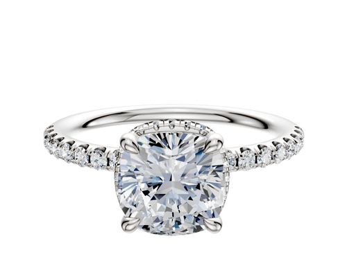 14K White Gold 4 Prong Collar Classic Dome 1-Row-Pave 2.5mm Engagement Ring