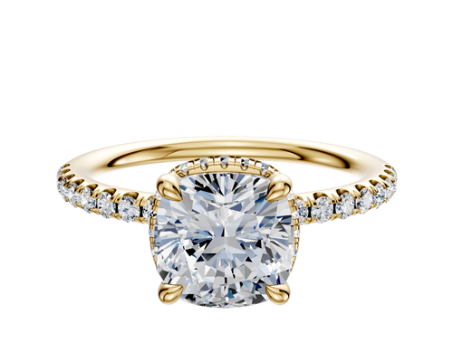 14K Yellow Gold 4 Prong Collar Classic Dome 1-Row-Pave 2.5mm Engagement Ring
