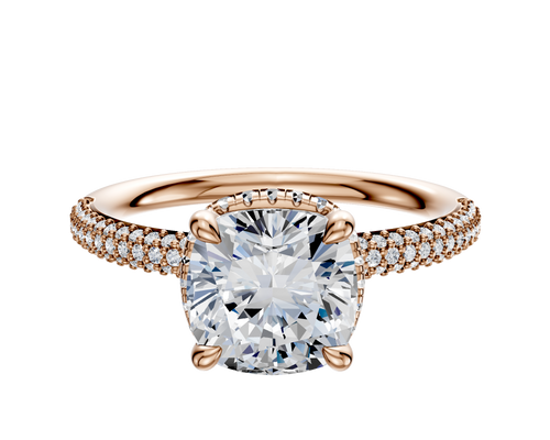 18K Rose Gold 4 Prong Collar Classic Dome 3-Row-Pave 2.0mm Engagement Ring