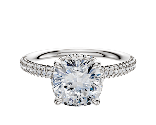 Platinum 4 Prong Collar Classic Dome 3-Row-Pave 2.0mm Engagement Ring