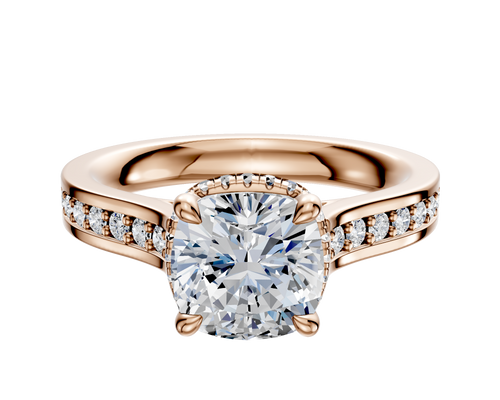 18K Rose Gold 4 Prong Collar Cathedral Flat 1-Row-Pave 2.5mm Engagement Ring