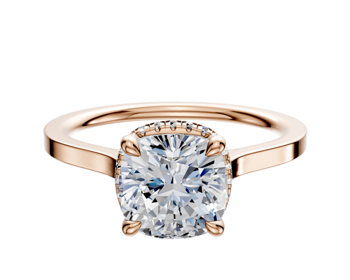 18K Rose Gold 4 Prong Collar Cathedral Flat 1.5mm Engagement Ring