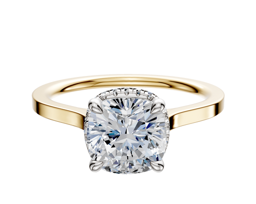 18K Two Tone 4 Prong Collar Cathedral Flat 1.5mm Engagement Ring
