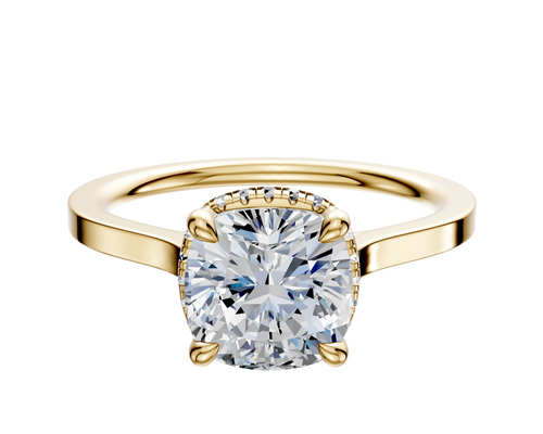 18K Yellow Gold 4 Prong Collar Cathedral Flat 1.5mm Engagement Ring