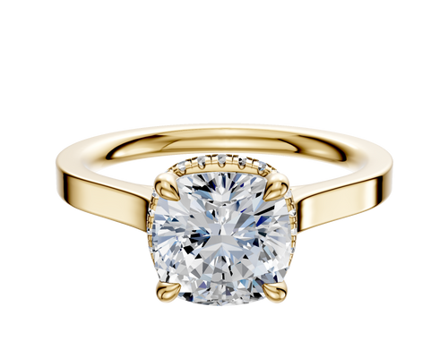 14K Yellow Gold 4 Prong Collar Cathedral Flat 2.0mm Engagement Ring