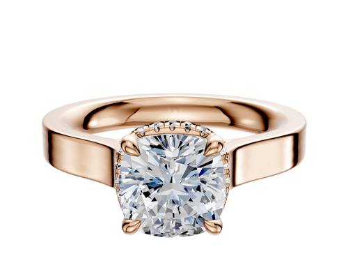 18K Rose Gold 4 Prong Collar Cathedral Flat 3.0mm Engagement Ring