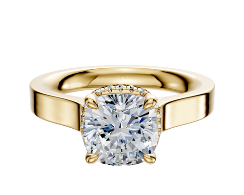 14K Yellow Gold 4 Prong Collar Cathedral Flat 3.0mm Engagement Ring