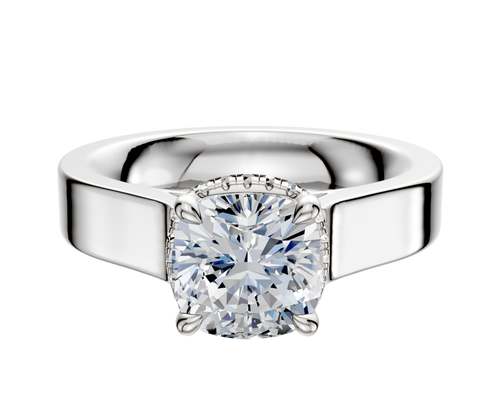 14K White Gold 4 Prong Collar Cathedral Flat 4.0mm Engagement Ring