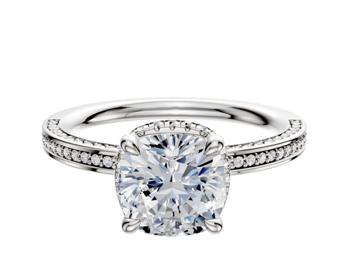 Platinum 4 Prong Collar Classic Flat 3-Row-Pave 2.0mm Engagement Ring