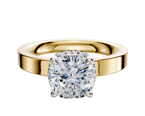 18K Two Tone 4 Prong Collar Classic Flat 3.0mm Engagement Ring