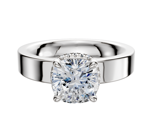 14K White Gold 4 Prong Collar Classic Flat 4.0mm Engagement Ring
