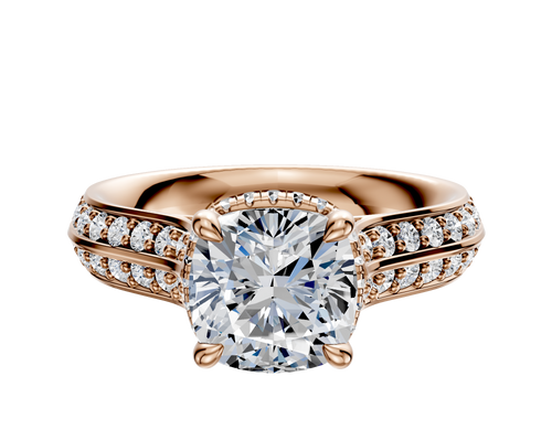 18K Rose Gold 4 Prong Collar Cathedral Knife Edge 1-Row-Pave 2.5mm Engagement Ring