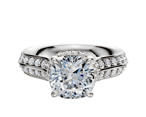 18K White Gold 4 Prong Collar Cathedral Knife Edge 1-Row-Pave 2.5mm Engagement Ring