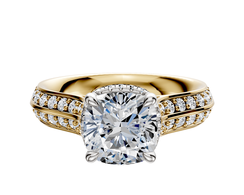 14K Two Tone 4 Prong Collar Cathedral Knife Edge 1-Row-Pave 2.5mm Engagement Ring