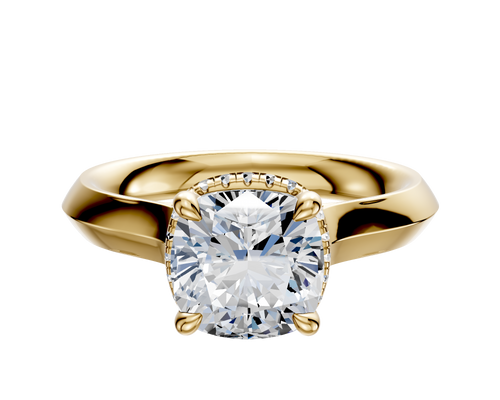 14K Yellow Gold 4 Prong Collar Cathedral Knife Edge 3.0mm Engagement Ring