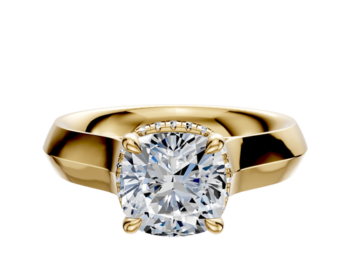 14K Yellow Gold 4 Prong Collar Cathedral Knife Edge 4.0mm Engagement Ring