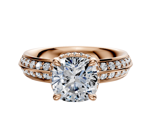18K Rose Gold 4 Prong Collar Classic Knife Edge 1-Row-Pave 2.5mm Engagement Ring