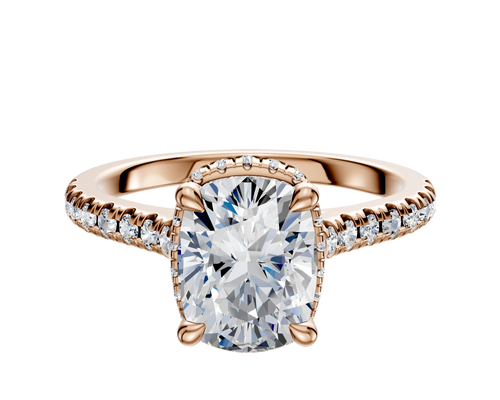 18K Rose Gold 4 Prong Collar Cathedral Dome 1-Row-Pave 2.5mm Engagement Ring